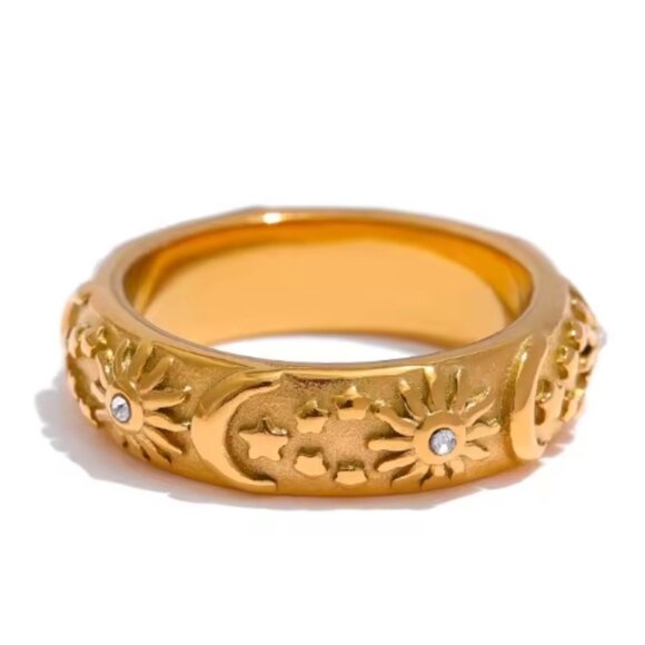 Celestial Star and Moon Ring, Women's Ring, Women's Jewelry, Gold Ring, Gift - Picture 1 of 2